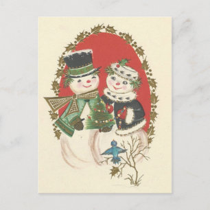 Vintage Christmas Snowman Couple Holiday Postcard