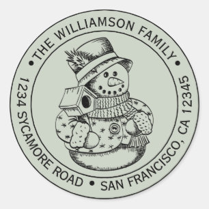 Vintage Christmas SnowMan Green Return Address Classic Round Sticker