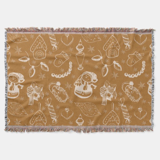 vintage christmas snowman hand drawn throw blanket (Front)