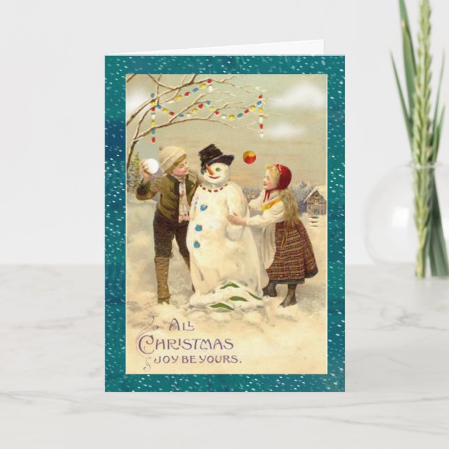 Vintage Christmas Snowman Holiday Card (Front)