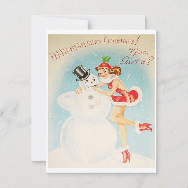 Vintage Christmas Snowman Holiday Card (Front)