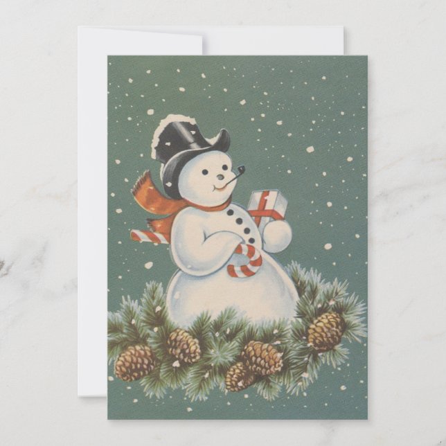 Vintage Christmas Snowman Holiday Card (Front)