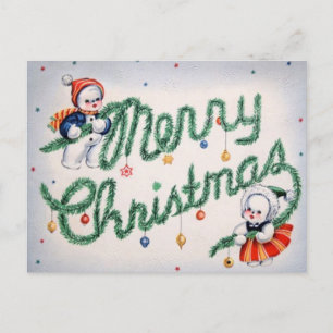 Vintage Christmas Snowman Holiday Postcard