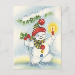 Vintage Christmas snowman Holiday postcard