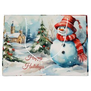 Vintage Christmas Snowman Illustration Large Gift Bag