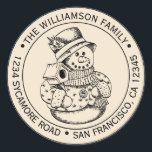 Vintage Christmas SnowMan Ivory Return Address Classic Round Sticker<br><div class="desc">Christmas family round return address sticker with your name and address in stylish typography with a pretty hand drawn vintage Christmas snowman on an ivory background. Simply add your name and address. Exclusively designed for you by Happy Dolphin Studio. If you need any help or matching products please contact us...</div>
