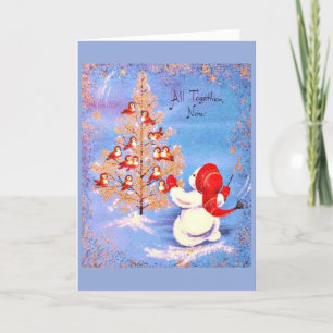 Vintage Christmas - Snowman Leading a Choir, Holiday Card
