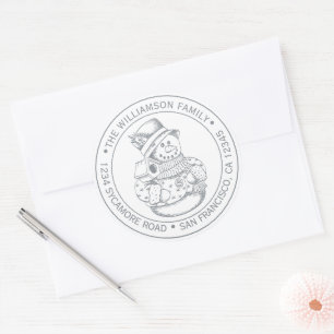 Vintage Christmas SnowMan Silver Return Address Cl Classic Round Sticker