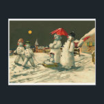 Vintage Christmas snowman snowmen family sledge Holiday Postcard<br><div class="desc">Vintage Christmas snowman snowmen family sledge</div>