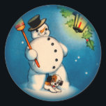 Vintage Christmas Snowman Sticker<br><div class="desc">Vintage Christmas snowman sticker.  This is a wonderful 1940s Christmas image.</div>