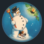 Vintage Christmas Snowman Sticker<br><div class="desc">Vintage Christmas snowman sticker.  This is a wonderful 1940s Christmas image.</div>