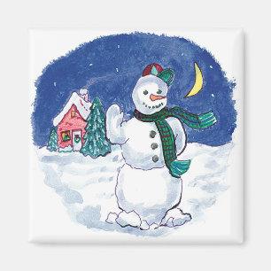 Vintage Christmas Snowman Waving Magnet
