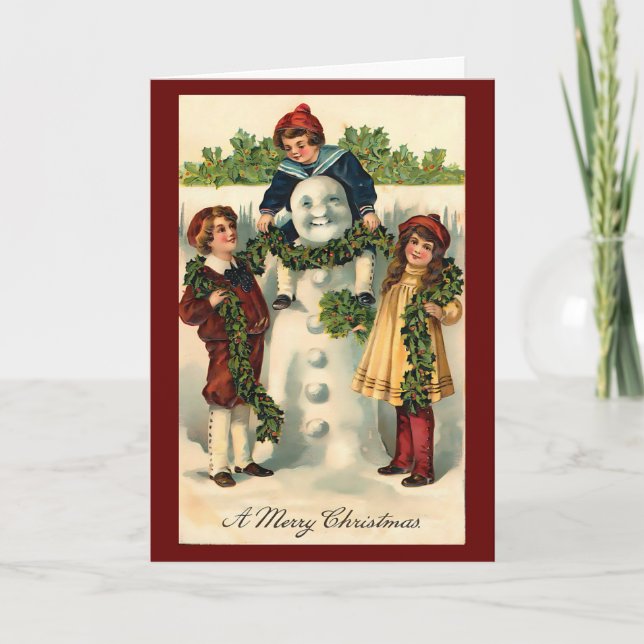 Vintage Christmas Snowman Winter Customise Card (Front)