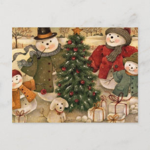 Vintage Christmas Snowmen Holiday Postcard