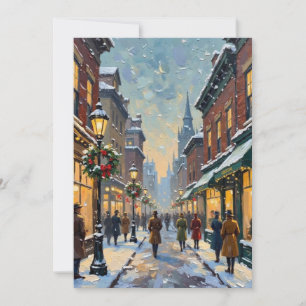 Vintage Christmas Snowy City Street Scene Holiday Card