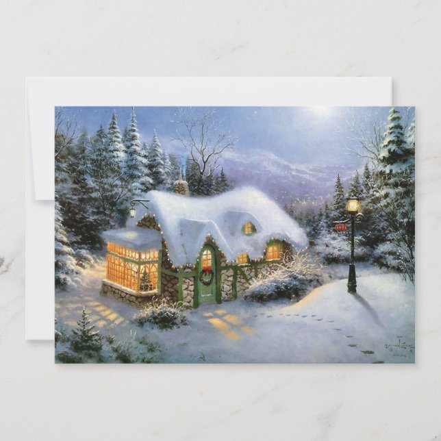 Vintage Christmas snowy landscape Holiday Card (Front)