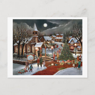 Vintage Christmas snowy landscape Holiday Postcard