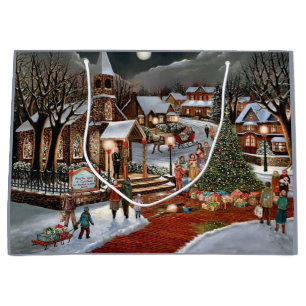Vintage Christmas snowy landscape Large Gift Bag