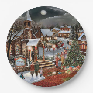 Vintage Christmas snowy landscape Paper Plate