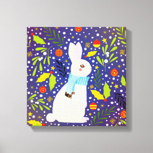 Vintage Christmas Snowy Rabbit Winter Canvas Print