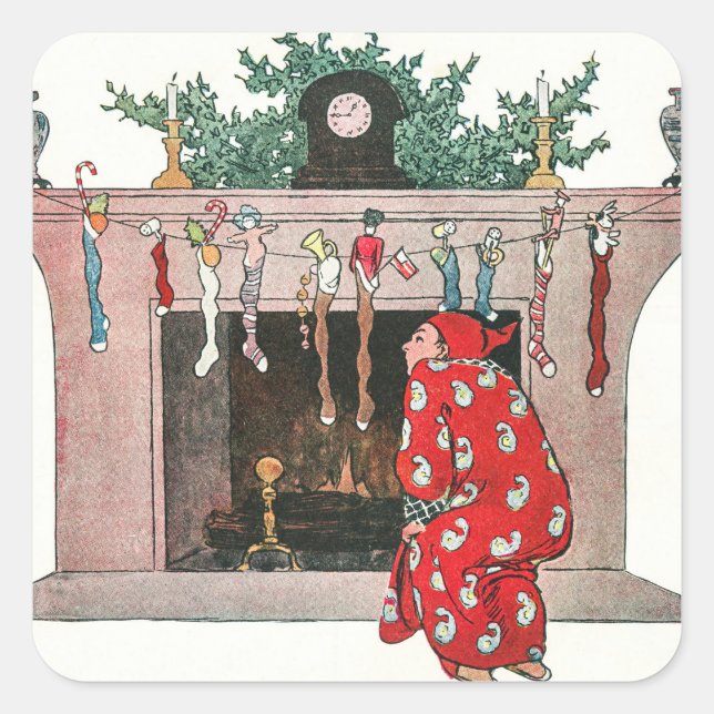 Vintage Christmas Socks and Gifts Holiday Square Sticker (Front)