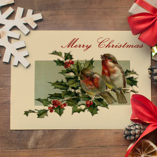 Vintage Christmas Songbirds and Holly Postcard