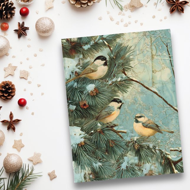 Vintage Christmas Songbirds Pine Tree Postcard (Creator Uploaded)