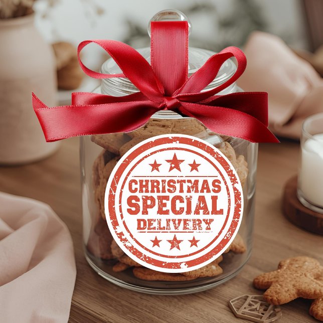 Vintage Christmas Special Delivery Classic Round Sticker (Creator Uploaded)