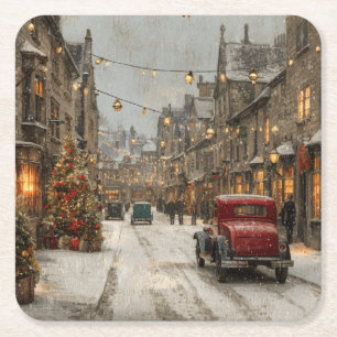 Vintage Christmas Square Paper Coaster