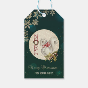 Vintage Christmas Squirrel, Snowflakes  Gift Tags