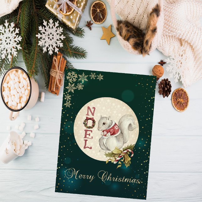 Vintage Christmas Squirrel, Snowflakes   Holiday Card (Creator Uploaded)