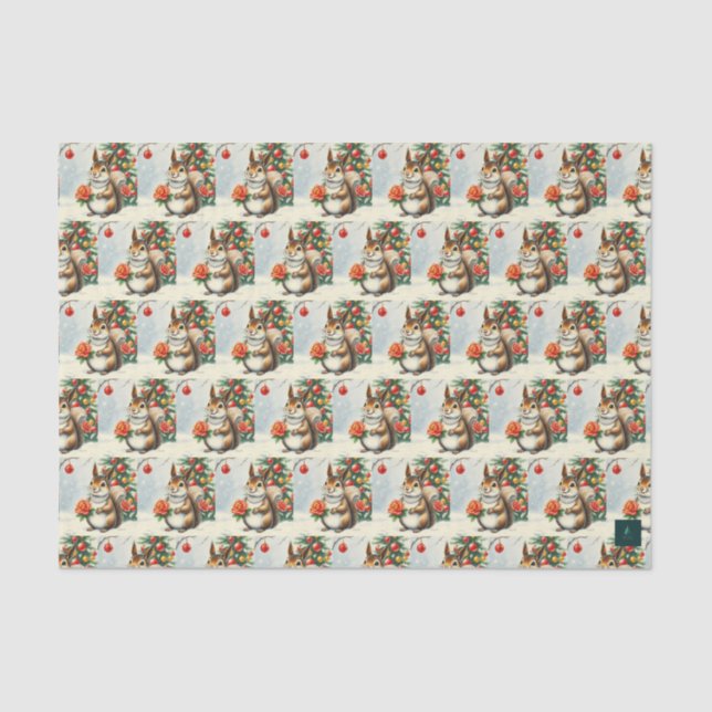Vintage Christmas Squirrel Tissue Paper (Front)
