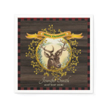 Vintage Christmas Stag Buffalo Plaid Personalised