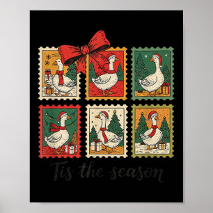 Vintage Christmas Stage Stamps Goose Men Women Kid Poster