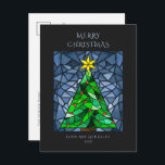 Vintage Christmas Stained Glass Holiday Postcard<br><div class="desc">These beautiful 4.25" x 5.6" Christmas postcards feature a hand made watercolor stained glass design featuring a Christmas tree with a gold star with red ornaments with a background in shades of blue. The editable greeting is "Merry Christmas, " and placeholders to add your name and year. The post office...</div>