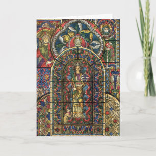 Vintage Christmas, Stained Glass Window in Church Holiday Card