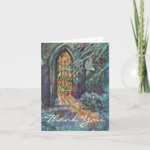 Vintage Christmas Stained Glass Window Thank You Card