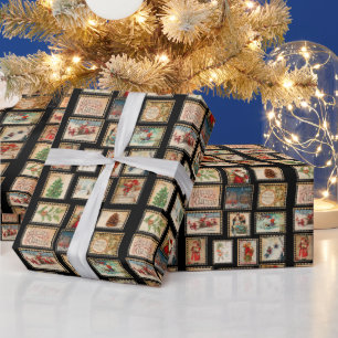 Vintage Christmas stamp collage Wrapping Paper