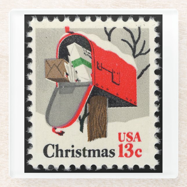 Vintage Christmas Stamp Glass Coaster (Front)