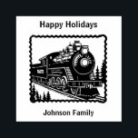 Vintage Christmas Stamp Steam Train. Editable<br><div class="desc">Charming Vintage Christmas Stamp featuring a Christmas steam train and pine trees. Santa's North Pole Train? The two text boxes are editable or clear if you want to leave blank.</div>