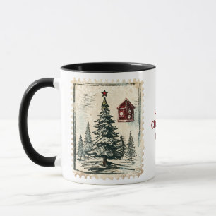 Vintage Christmas Stamps. Editable name. Mug