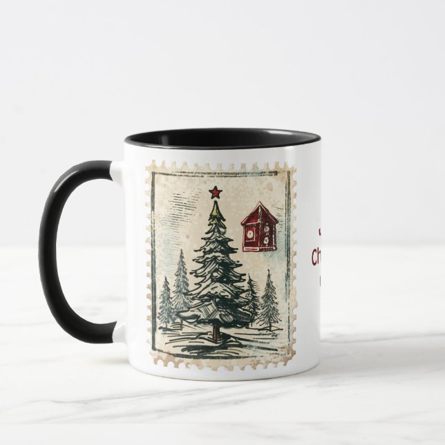 Vintage Christmas Stamps. Editable name. Mug (Left)