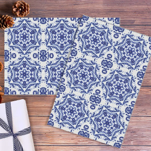 Vintage Christmas Star Blue on White Ceramic Craft Tissue Paper