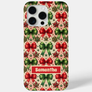 Vintage Christmas Stars and Bows Pattern  iPhone 15 Pro Max Case