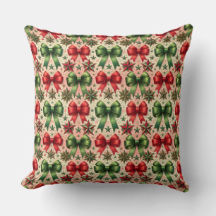 Vintage Christmas Stars and Bows Pattern Cushion