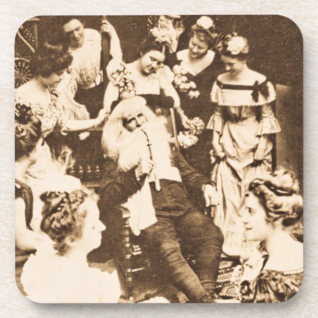 Vintage Christmas Stereoview Santa and the Ladies Coaster (Front)
