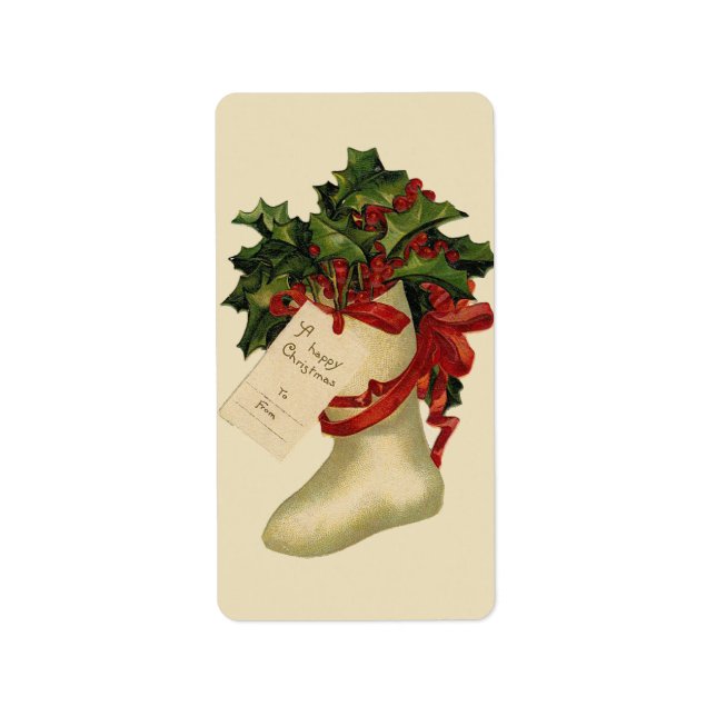 Vintage Christmas Stocking Gift Tag Label (Front)
