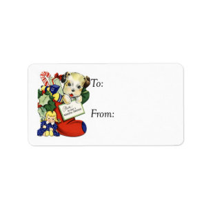 Vintage Christmas Stocking Puppy Gift Tag