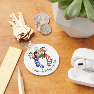 Vintage Christmas Stockings with Cute Children Key Ring