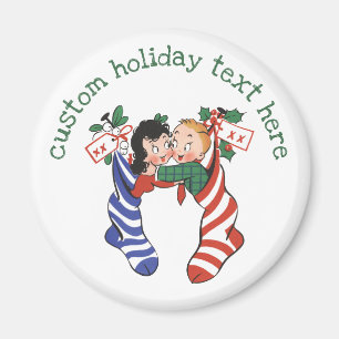Vintage Christmas Stockings with Cute Children Magnet